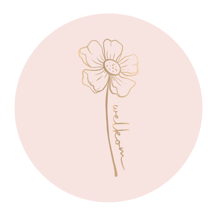 Sluitsticker roze, gouden bloem 'welkom'