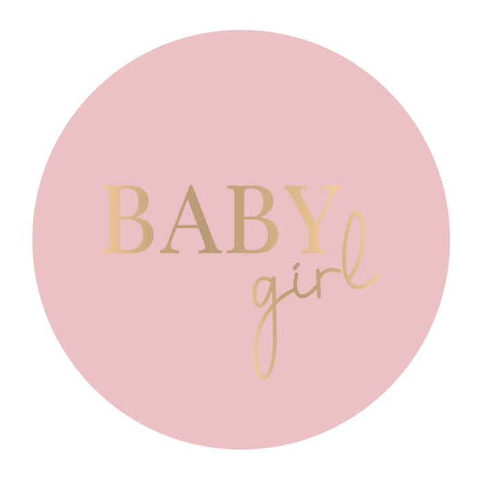 Sluitsticker roze, gouden tekst 'babygirl'