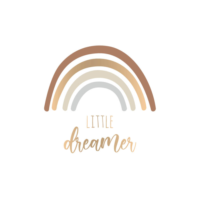 Sluitsticker wit, gouden regenboog 'little dreamer'