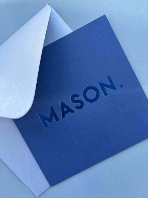 Elegant blauw geboortekaartje voor Mason