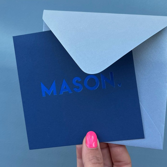 Elegant blauw geboortekaartje voor Mason