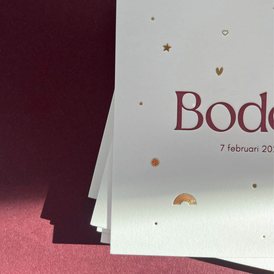 Katoenpapier + letterpress + goudfolie | Origineel kaartje zelf maken